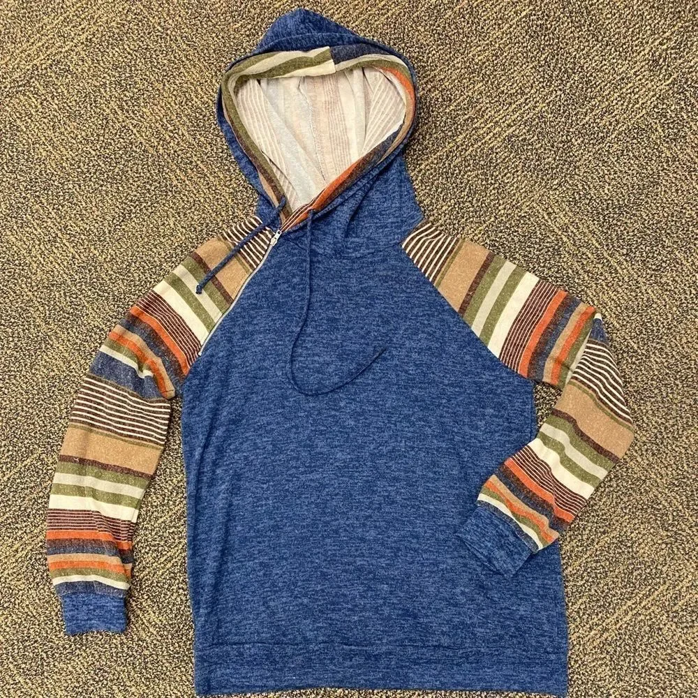 MY Story blue and stripes soft knit hoodie‎ tunic top
